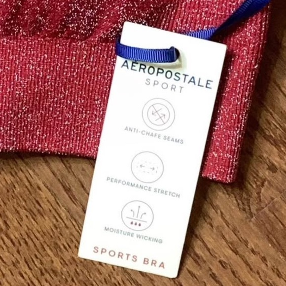 Aeropostale Shimmering Red Sports Bra Racer Back Removable Pads Metallic Threads - Picture 3 of 7